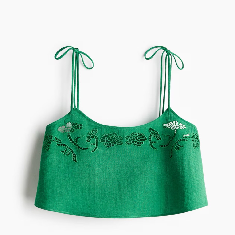 NWT H&M Green Crop Top with Eyelet Embroidery